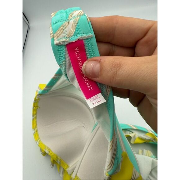 Victoria's Secret Womens Blue Metallic Striped Bandeau Padded Top Bikini Set Siz - Picture 6 of 9